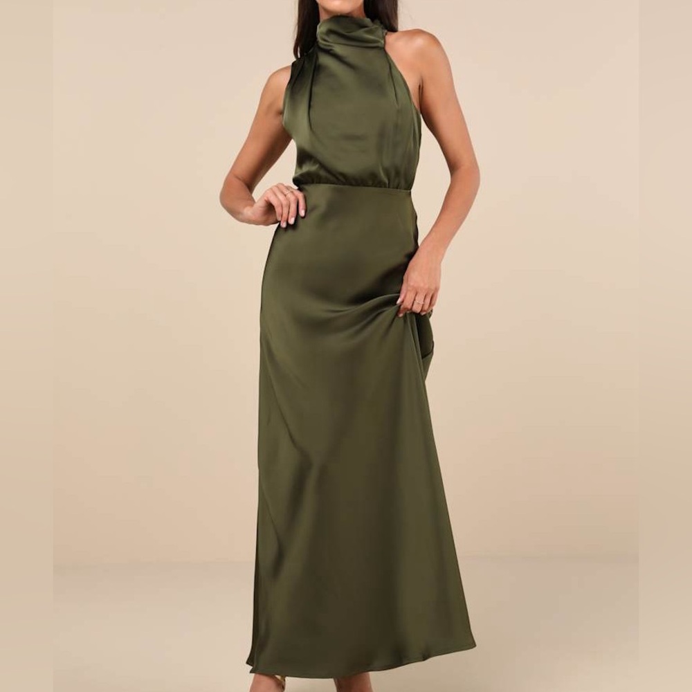 Lulu's Chic Olive Halter Maxi Dress